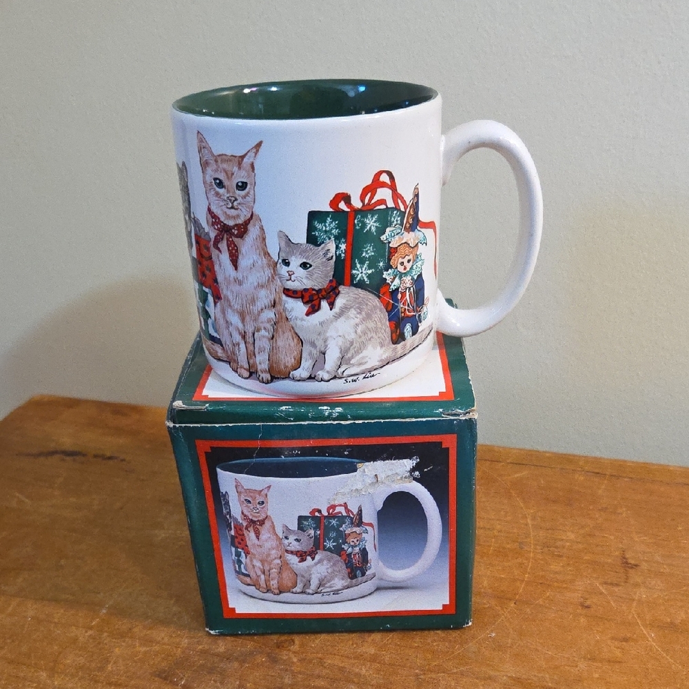 Creative Concepts Vintage Cat Christmas Mug 1990